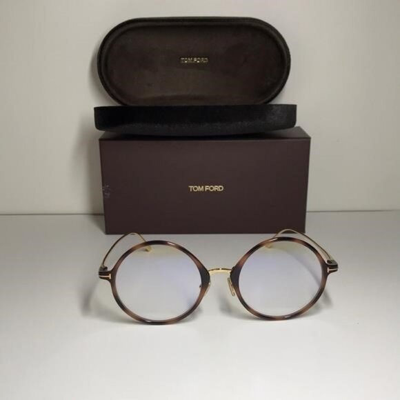 New Authentic Tom Ford TF5703-B 053 Women's Round Sunglasses - Tortoise and Gold - Picture 5 of 10